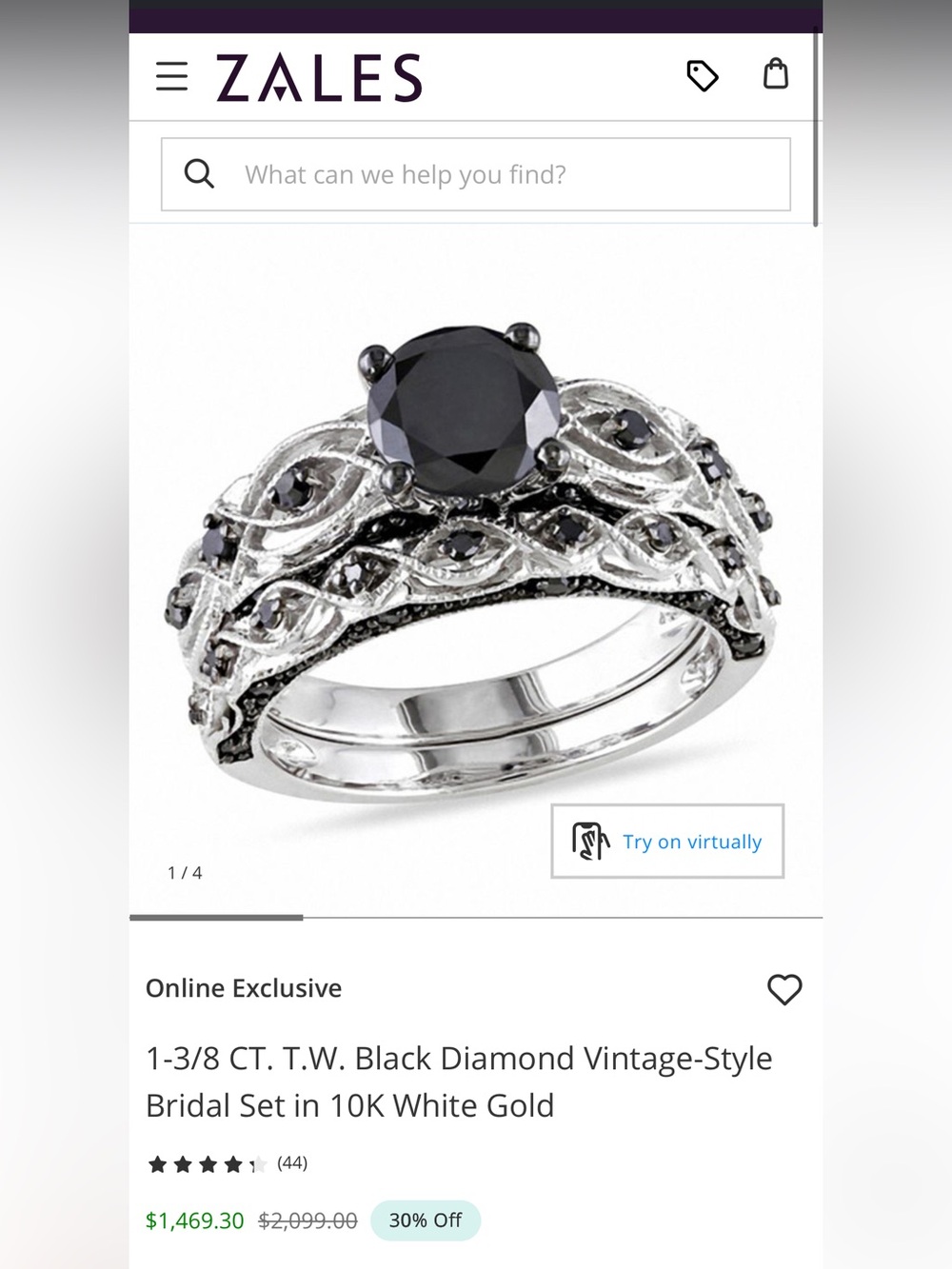 10k white gold Black diamond Vintage-Style Ring Size 7 - Picture 5 of 6